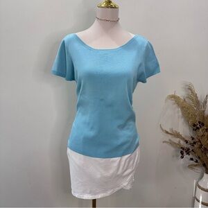 Worthington Sky Blue Short Sleeve Knit Top Size XL - Silk Blend